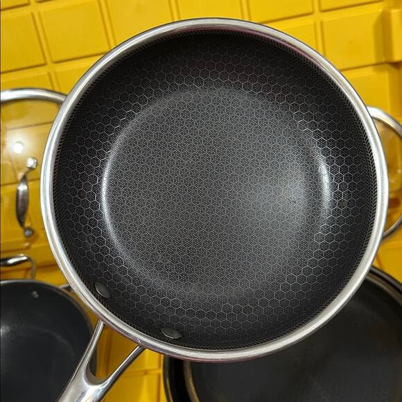 HEXCLAD 7-Piece Nonstick Stainless Steel Frying Pan Set 8 10 12- Lids Wok $600 - Picture 9 of 10